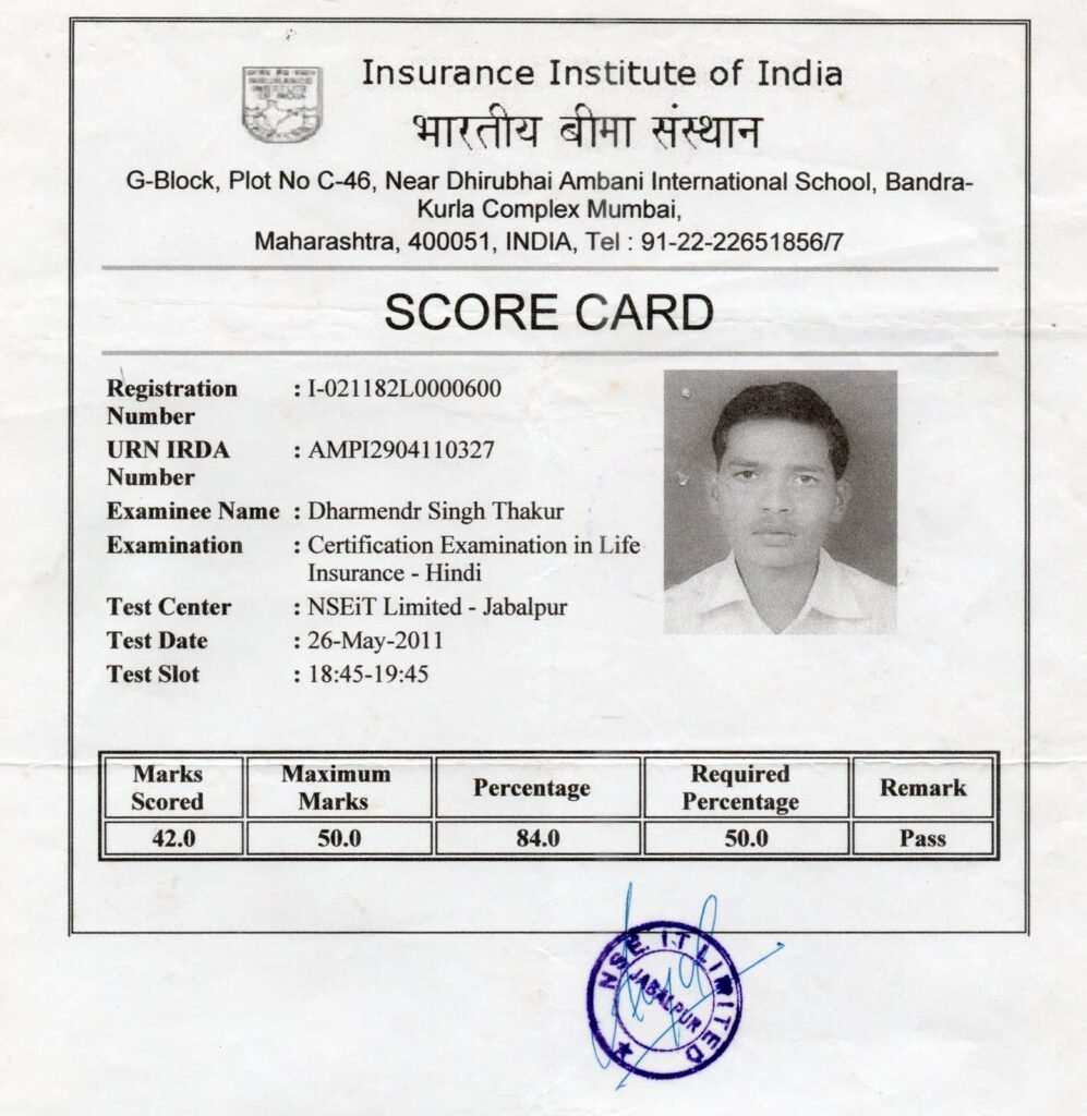 Dharmendra Singh Score Card Insurance Institute of India